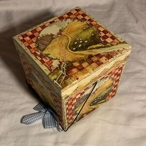 Decorative Checkered Box with Scenic Design